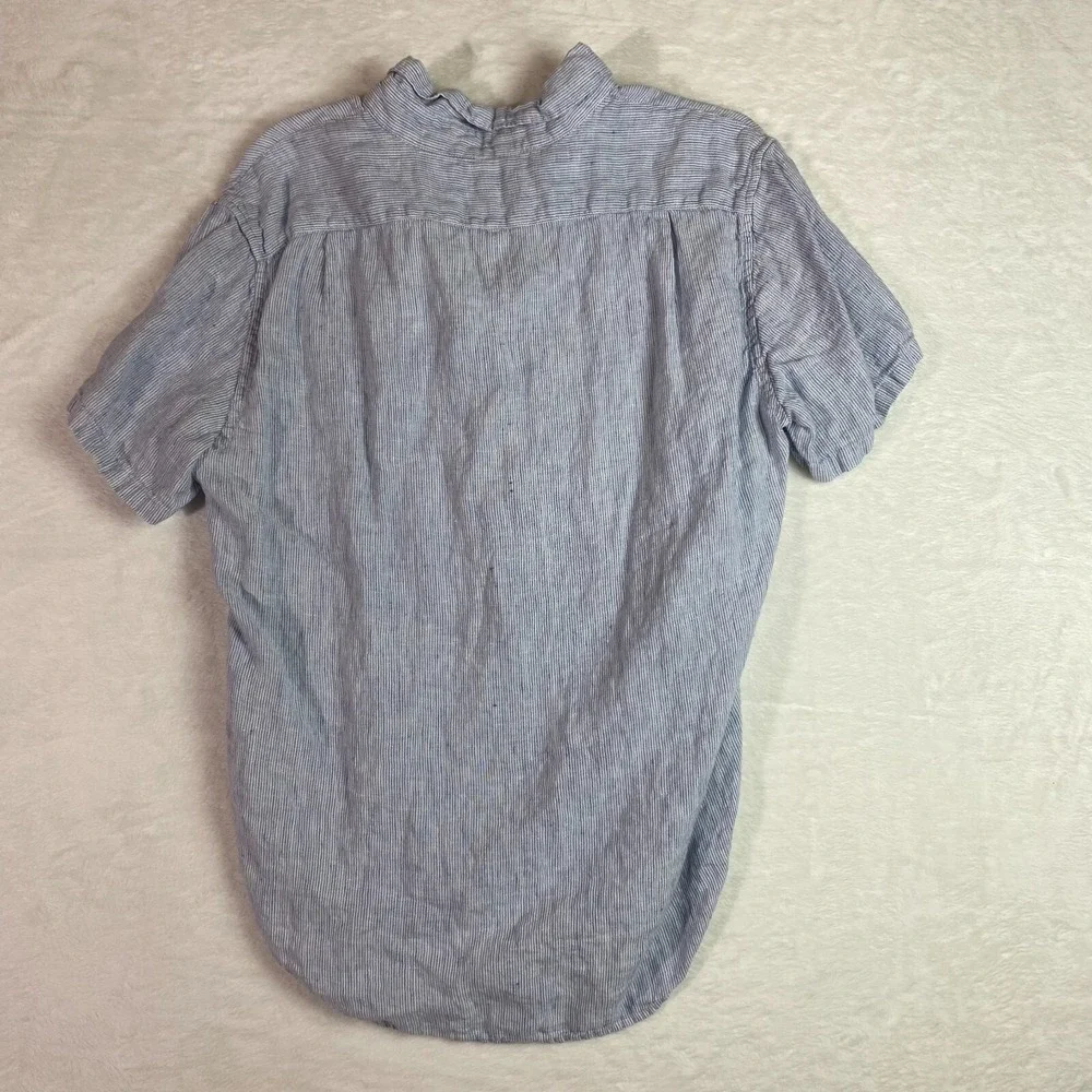 J.Crew Men's Short-sleeve Blue & White Striped shirt Size Large Front‎ Pocket